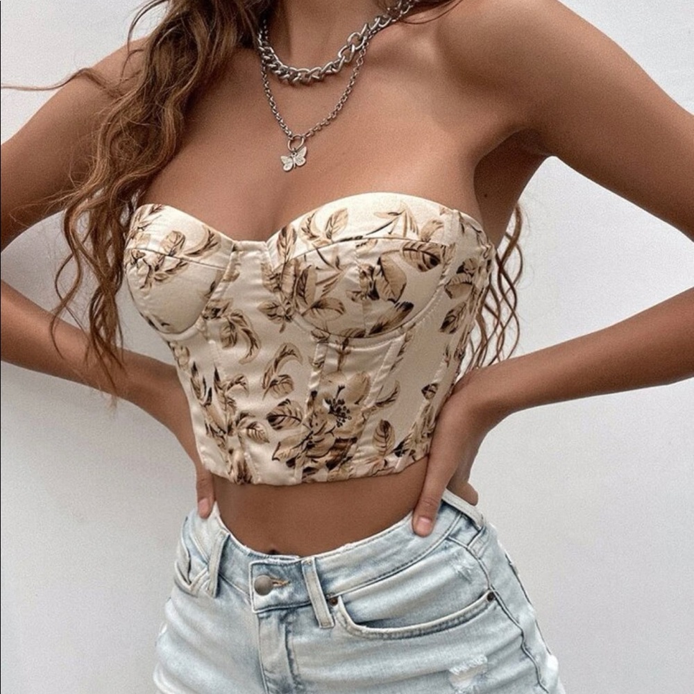 Floral Print Lace Up Crop Tube Top